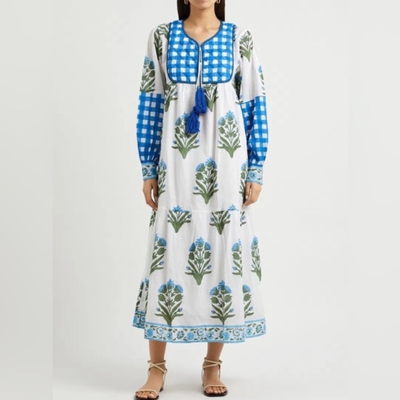 SZ Blockprints Shopbop Jodhpur floral block print cotton midi dress medium NWT - Picture 1 of 16